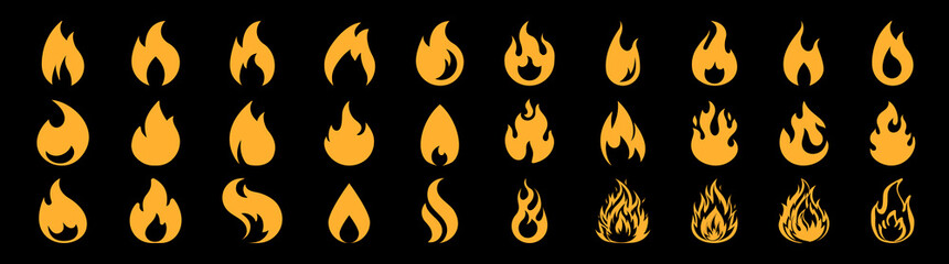 Fire icon collection. Fire flame symbol. Red hot fire, flame heat or spicy food symbol flat vector icon for apps and websites