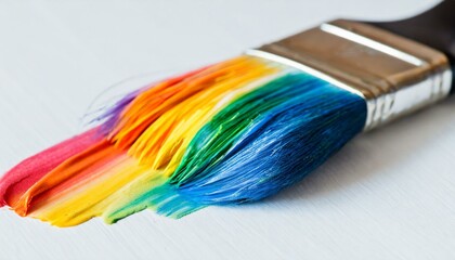 Brush and paint in rainbow colors, painting a rainbow
