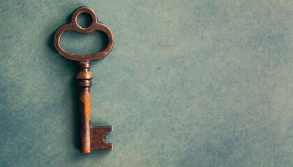 Old rusty key on a vintage background