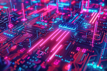 Cryptocurrency. Neon Circuitry Landscape