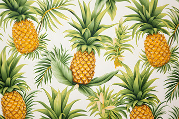 Unleash your creativity with a mesmerizing pattern featuring artfully arranged pineapples and verdant leaves, isolated on a whith Generative AI,
