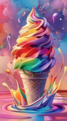 softserve icecream with rainbow colored swirls, illustration made with generative AI