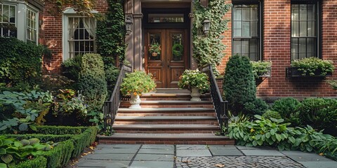 Suburban Home Entrance with a contemporary architectural style - front porch and walkway from the street to the front door in the afternoon