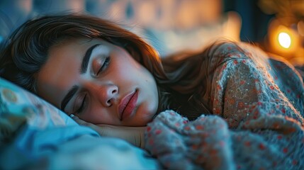 Young  woman sleeping peacefully in bed.