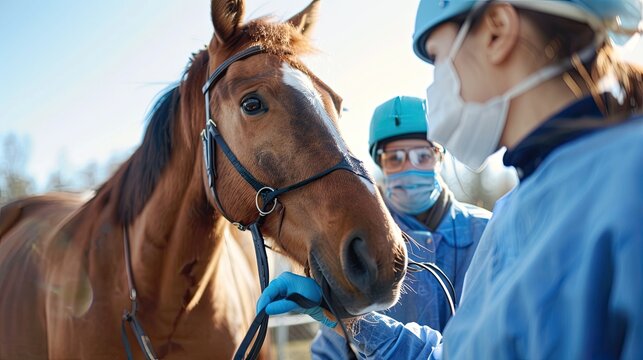 A horse with a veterinarian
