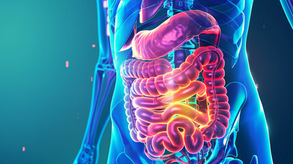 Human digestive system anatomy, 3d illustration