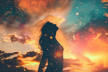 A vision board bursting with vibrant images and affirmations, symbolizing the Law of Attraction and the manifestation of dream life