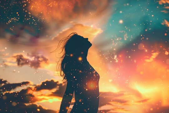 A vision board bursting with vibrant images and affirmations, symbolizing the Law of Attraction and the manifestation of dream life