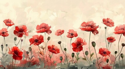 Red Flowers Painting on White Background