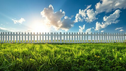 Obraz premium White fence and blue sky