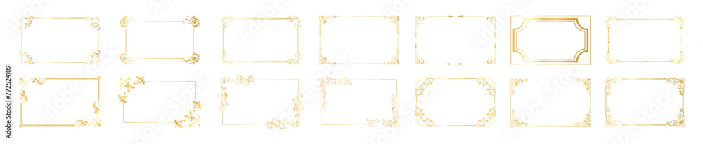 Wall mural set of goden decorative vintage frames and borders set. elegant vintage frame and wedding ornaments 