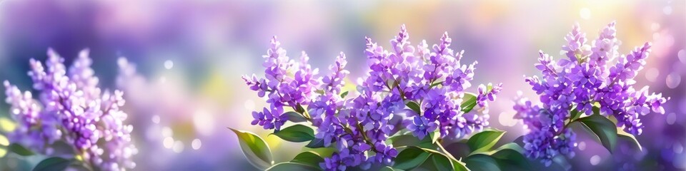 Obraz premium Abstract colorful blurred illustration of a lilac bush blooming in spring on a blurred bokeh background, space for text. Concept for valentine's day or birthday or mother's day or women's day. 