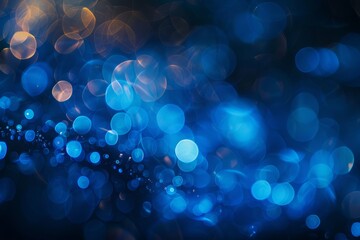 Festive blue background with sparkling bokeh lights and glittering particles, evoking a magical...
