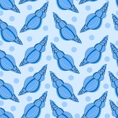 Flat vector illustration seamless pattern, shells, underwater world, sea inhabitants. Pattern with shells.
