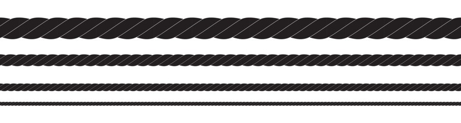 Black and white rope isolated on white. Seamless compilation. Brush. - obrazy, fototapety, plakaty