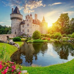 Obraz premium Romantic Castle Sunset