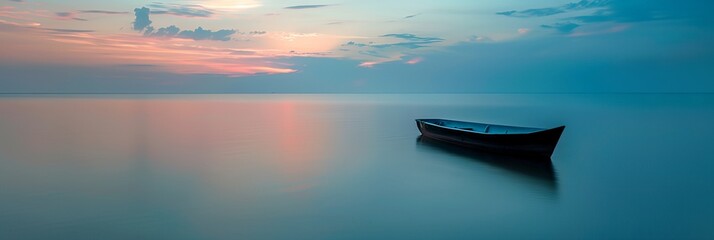 a small boat on the water at sunset