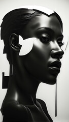 Retrato en alto contraste de mujer negra con estética futurista - obrazy, fototapety, plakaty
