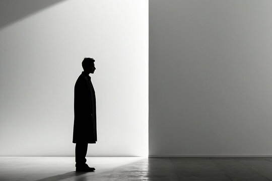 Silueta masculina en contraluz en escena minimalista
