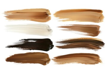 A brown cosmetic foundation texture swatch is displayed on a white background, showcasing its...