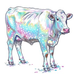 A vibrant, multicolored illustration of a cow