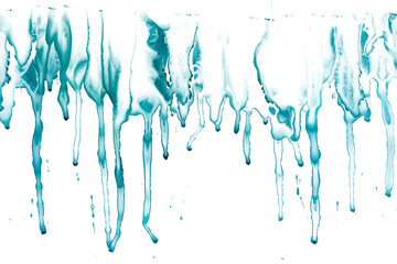 Light blue and turquoise watercolor paint drip on transparent background.