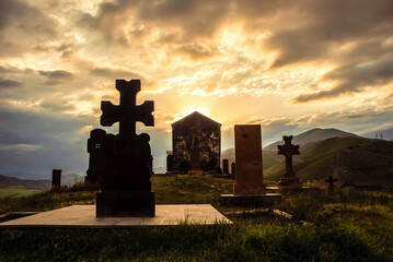 Kamakatar Chapel in sunset ,Vanadzor, Lori, Armenia - obrazy, fototapety, plakaty