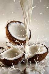 Pouring Milk Into Two Coconuts