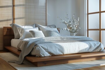 Fototapeta premium A Serene Bedroom with Clean Lines and Muted Tones