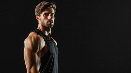 An athletic man on a black background