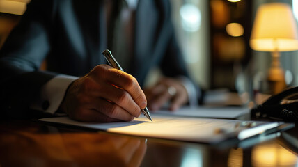Closeup of a businessman signing documents in his office