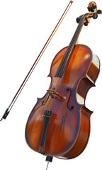 Fototapeta na wymiar Classic cello with bow isolated cut out on transparent background