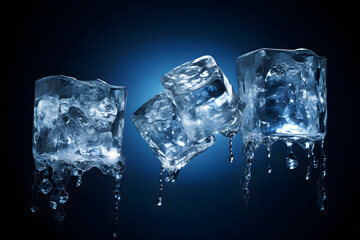Feel the chill of anticipation as three ice cubes descend gracefully, their crystal-clear edges catching the light in a mesmerize Generative AI,