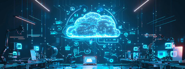 Fototapeta premium Digital Symphony: The Convergence of Cloud and Technology