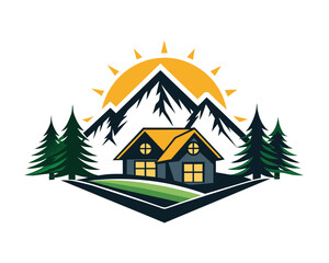 Real estate logo house and mountain vector illustration