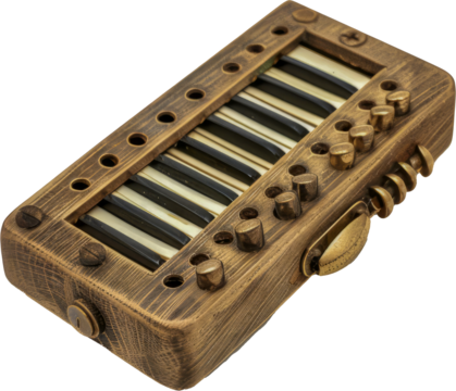 Antique harmonium with intricate designs isolated cut out on transparent background