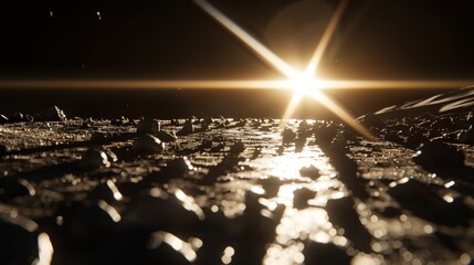  The sun brightly reflects on water's surface in the background