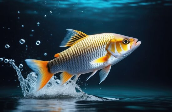 fish swims underwater.