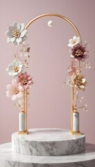 Pink Floral frame with white marble stand