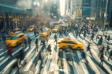 time-lapse of daylight busy urban downtown city crowd people commuter transportation intersection street motion people and car taxi street scene pedestrian city people lifestyle
