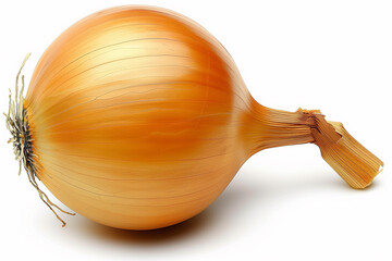 A large, round, yellow onion with a stem