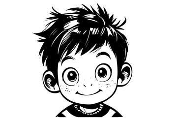 Cute happy boy with broody face cartoon sketch. Kid vector illustration.