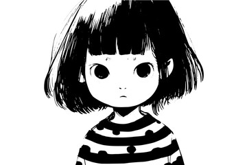 Cute girl. Beautiful character. Happy teenager vector cartoon sketch portrait.