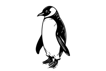 Engraved Penguin Vector Sketch. Cute Winter Illustration, Antarctic Bird.