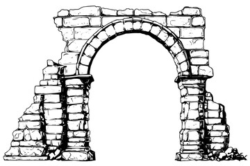 Greek column, architecture arch, roman pillar, doorway, archway vector sketch. - obrazy, fototapety, plakaty