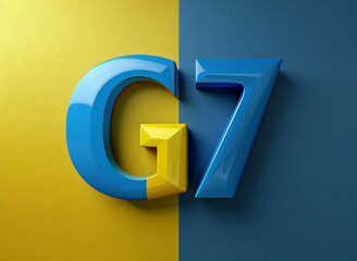 Bold Blue and Yellow G7 Typography on Contrasting Split Background, USA, Japan, Canada, France, Italy, Germany, UK - 772539938