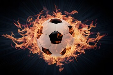 Fototapeta premium Digital Soccer ball engulfed in captivating flames, symbolizing intensity and passion