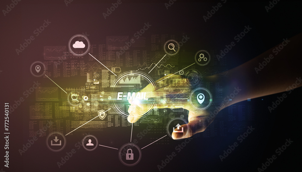 Poster Hand touching cybersecurity button