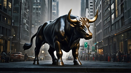 Large bull that is a symbol of progress and growth of the stock market