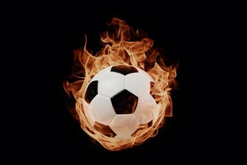 Naklejka premium Display Soccer ball engulfed in flames, isolated on black backdrop
